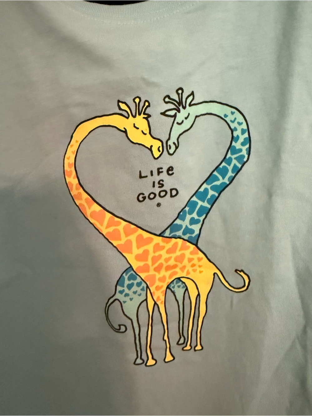 Life Is Good Light Blue Short Sleeve Tee with Giraffe Heart Graphic - Picture 2 of 6